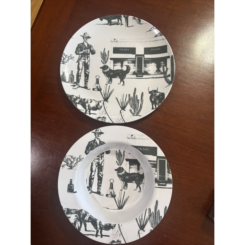 Katie Kime Marfa Toile Bowl And Plate Western Prada Cactus Bull NEW